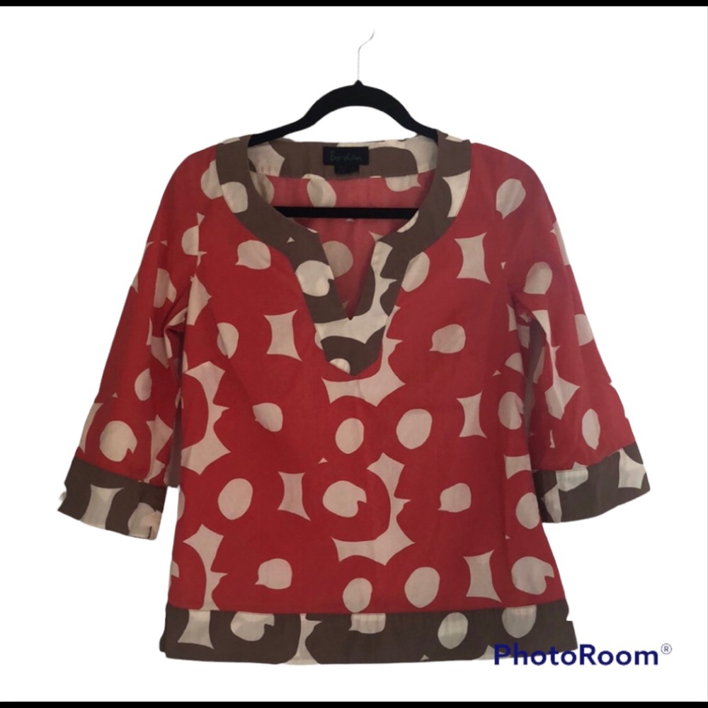 Boden Coral Red & Brown Print Tunic Top - Picture 2 of 13